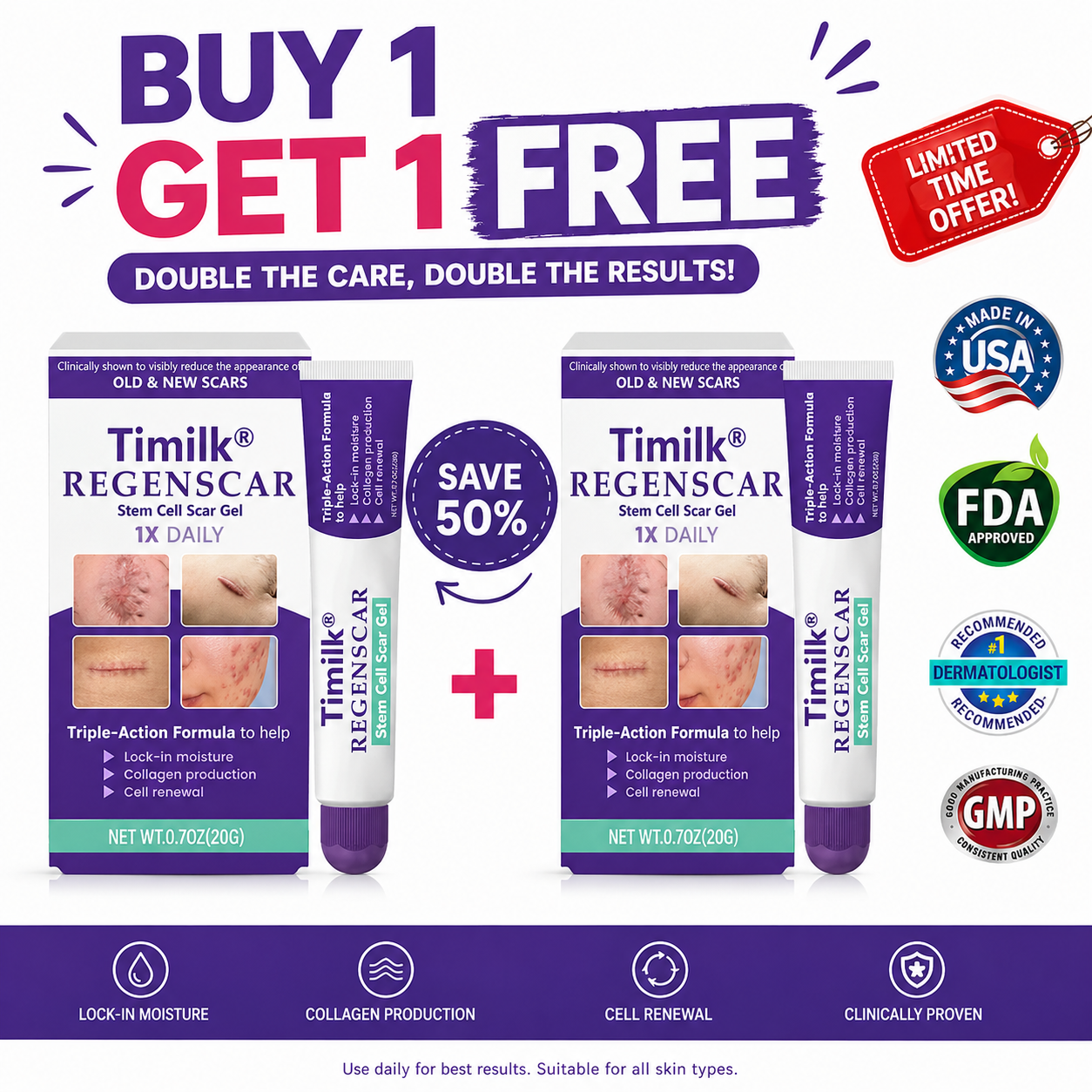 ReGenScar Stem Cell Repair Gel (Visible Scar Improvement in 7 Days) (Buy 1 Get 1 Free)