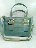 Leather handbag with long strap